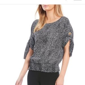 Michael Kors Animal Print smocked short sleeve top
